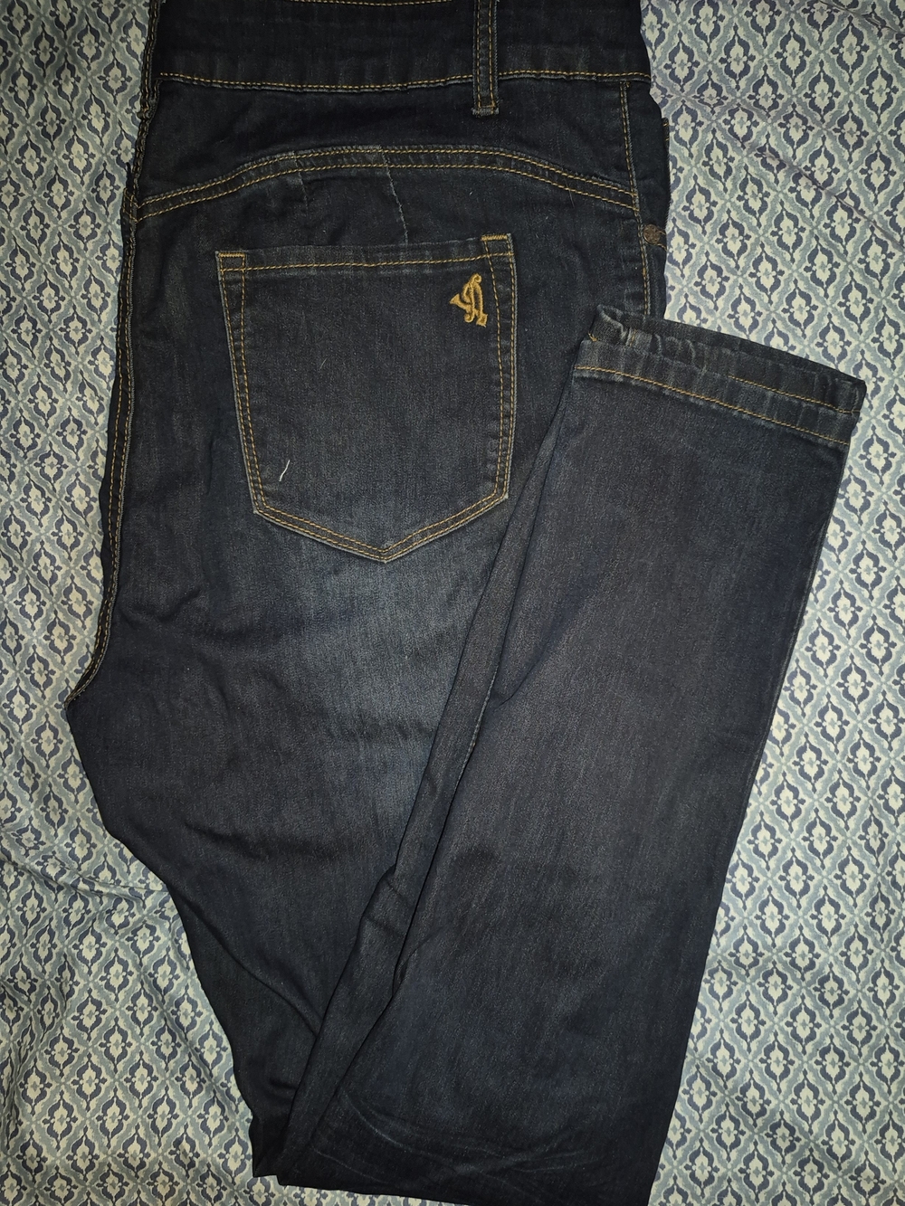 VIP Women's Skinny Jeans in Dark Blue with Gold Stitching